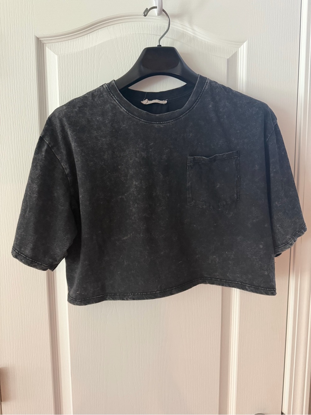 Double Zero Washed Black Cropped Pocket Tee